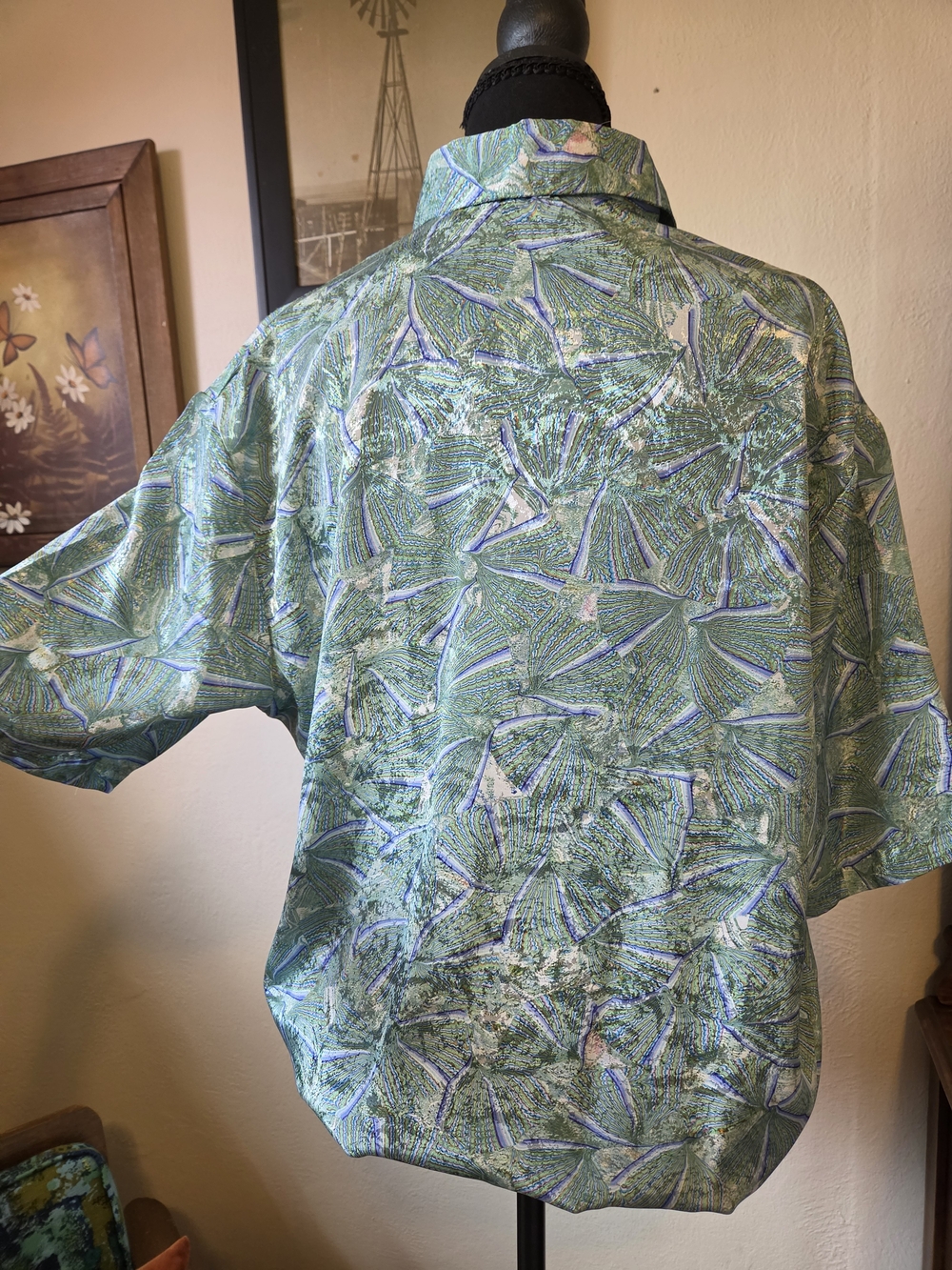 Alan Stuart Green Patterned Button-Front Top - Picture 3 of 4